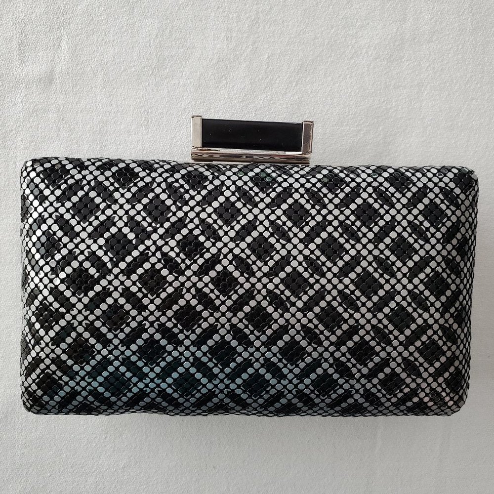 Formal Bag Clutch Purse Black Silver Liquid Metal Pill Box Clutch Chain 7"x4"x2"